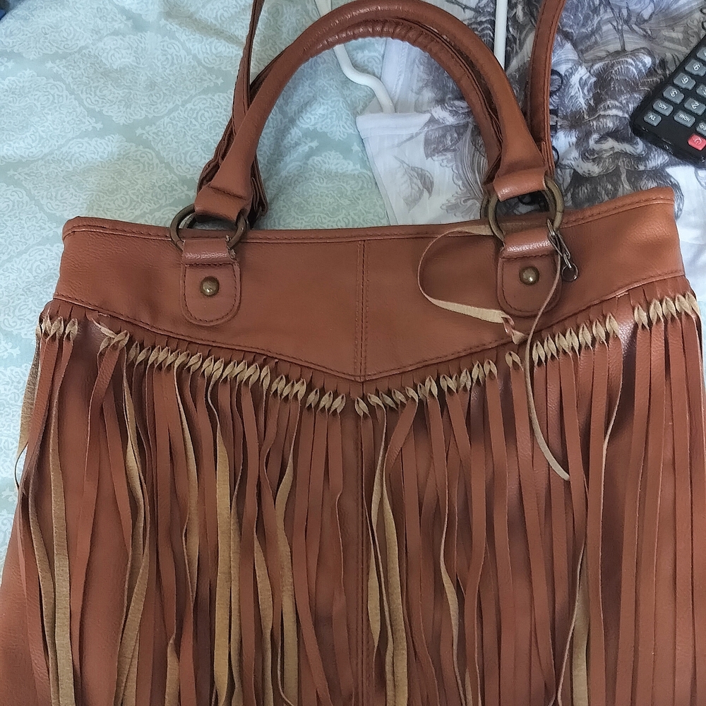 Brown Fringe Shoulder Bag with Bohemian Flair